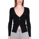 CARDIGAN IN MAGLIA A COSTINE CON BORCHIE, NERO