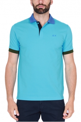 POLO UOMO MANICHE CORTE IN MICRO PIQUET DI COTONE, AZZURRO