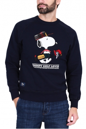 FELPA UOMO GIROCOLLO CON PATCH SNOOPY, BLU