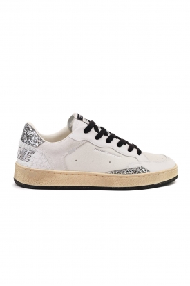 SNEAKERS DONNA IN PELLE CON DETTAGLI GLITTER, BIANCO