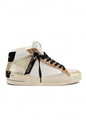 SNEAKERS DONNA ALTA IN PELLE CON DETTAGLI GLITTER, BIANCO