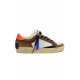 SNEAKERS UOMO IN PELLE CON DETTAGLI COLORATI, MARRONE