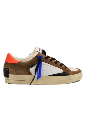 SNEAKERS UOMO IN PELLE CON DETTAGLI COLORATI, MARRONE