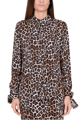 CAMICIA IN GEORGETTE STAMPA ANIMALIER, NERO