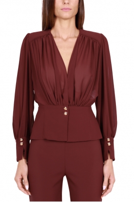 BLUSA IN GEORGETTE CON SCOLLO INCROCIATO, BORDEAUX