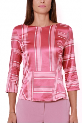 BLUSA IN RASO STRETCH FANTASIA, ROSA