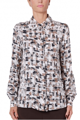 CAMICIA IN RASO FANTASIA, MARRONE