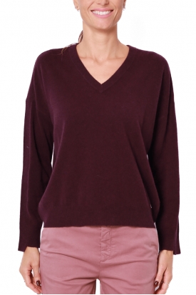 MAGLIA SCOLLO A V IN LANA E CASHMERE, BORDEAUX