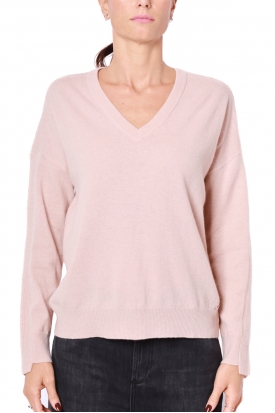 MAGLIA SCOLLO A V IN LANA E CASHMERE, ROSA