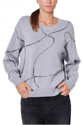 MAGLIA OVERSIZE GIROCOLLO CON PERLE, GRIGIO