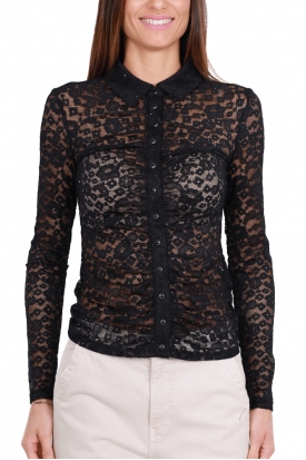 CAMICIA MANICA LUNGA IN PIZZO, NERO