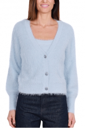 CARDIGAN IN MAGLIA EFFETTO PELOSO, AZZURRO