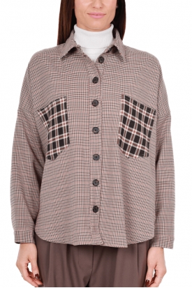 CAMICIA OVERSIZE A QUADRI, CAMMELLO