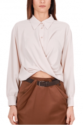 CAMICIA CROPPED IN TESSUTO FLUIDO, BEIGE