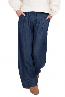 PANTALONE A PALAZZO CON PINCES, BLU