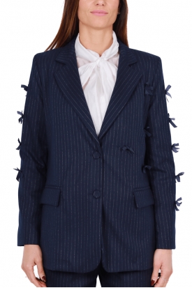 GIACCA BLAZER GESSATA CON FIOCCHI, BLU